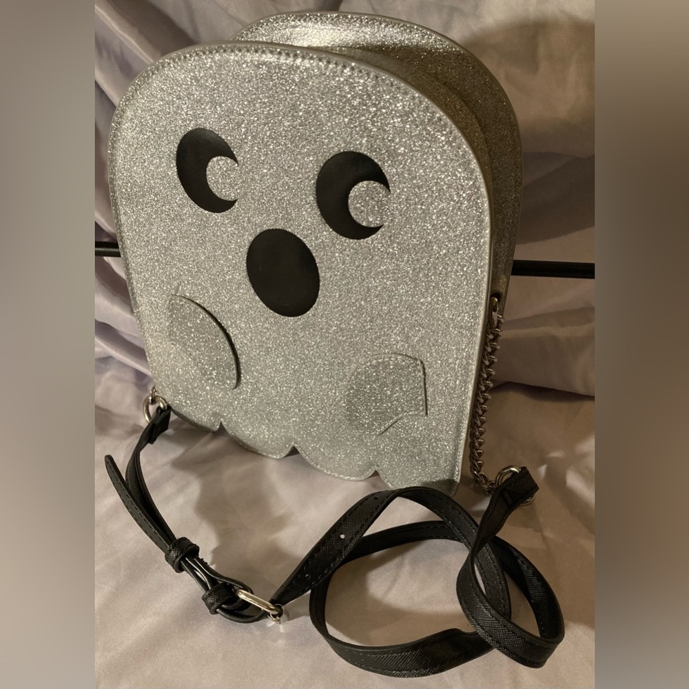 Sparkly Silver Ghost-Shaped Crossbody Bag